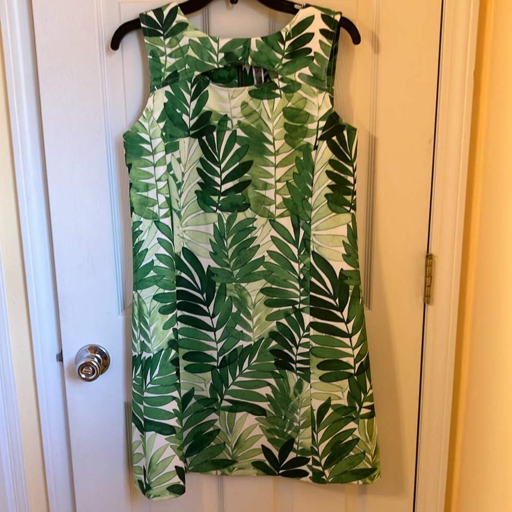 Julian Taylor Green and White A-Line Mini Sundress